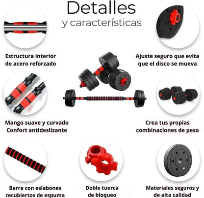 SET de Pesas Completo 44 LBS + Barra Acolchada GRATIS 🔥 KIT COMPLETO