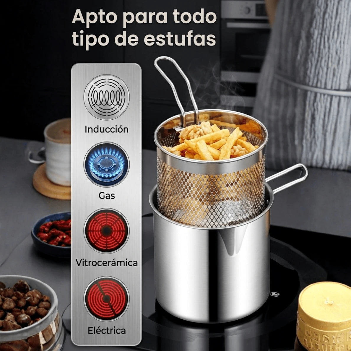 Olla freidora de 1,2L en acero inoxidable 304 alemán
